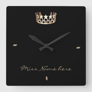 Miss America Stil Gold Crown Clock Quadratische Wanduhr