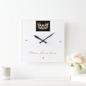 Miss America Stil Gold White Crown Clock Quadratische Wanduhr (Zuhause)