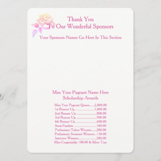 Miss America Style Awards Ball Programs Programm (Rückseite)