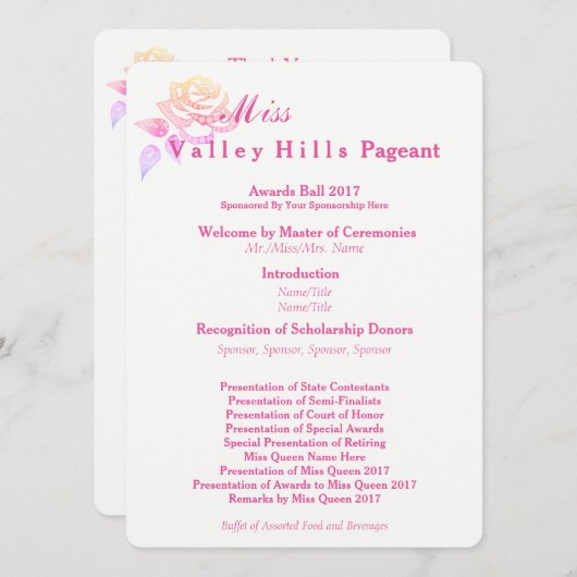 Miss America Style Awards Ball Programs Programm (Vorne/Hinten)