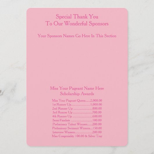 Miss America Style Awards Ball Programs Programm (Rückseite)