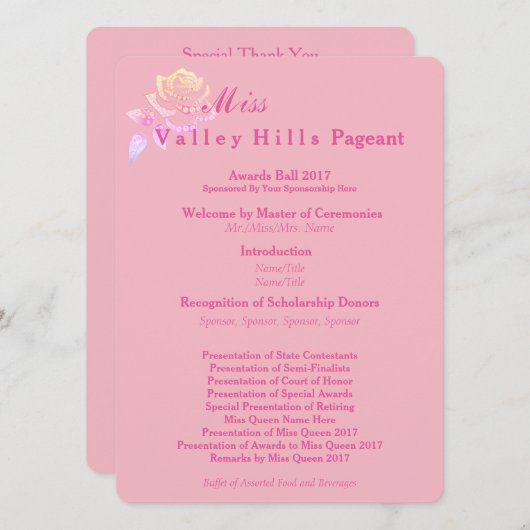 Miss America Style Awards Ball Programs Programm (Vorne/Hinten)