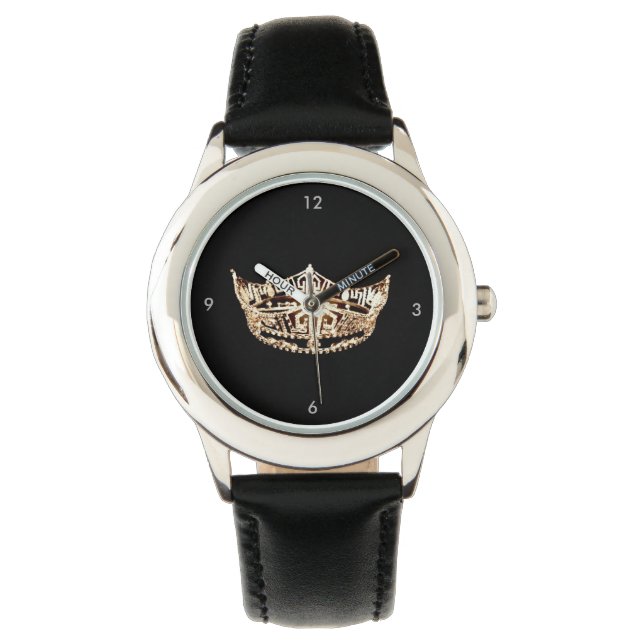 Miss America style Crown Black Watch Armbanduhr (Vorderseite)