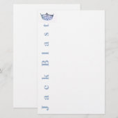 Miss America style Crown Stationery-Blue/White Briefpapier (Vorne/Hinten)
