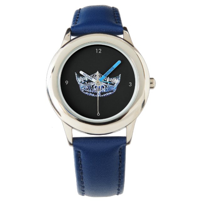 Miss America style Custom Crown Blue Watch Armbanduhr (Vorderseite)