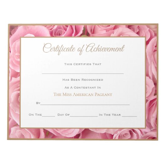 Miss America style Pageant Certificates-Achievment Notizblock (Vorderseite)