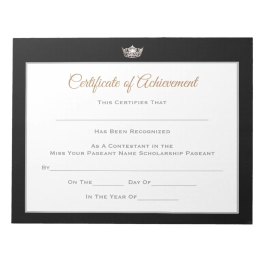 Miss America style Pageant Certificates-Achievment Notizblock (Vorderseite)
