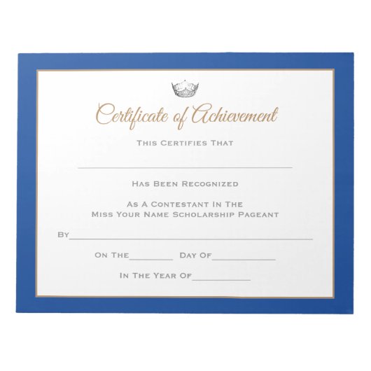 Miss America style Pageant Certificates-Achievment Notizblock (Vorderseite)