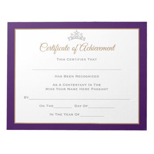 Miss America style Pageant Certificates-Achievment Notizblock (Vorderseite)