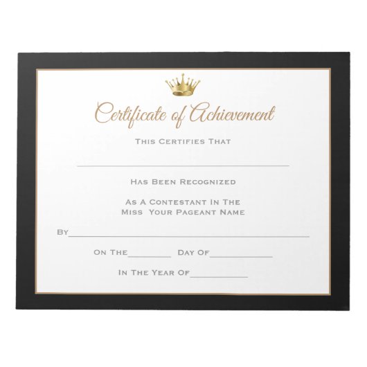 Miss America style Pageant Certificates-Achievment Notizblock (Vorderseite)