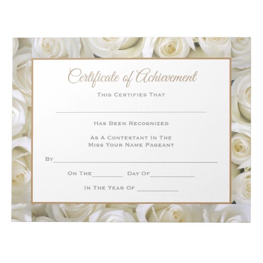 Miss America style Pageant Certificates-Achievment Notizblock (Vorderseite)