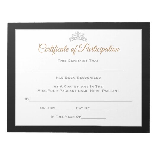 Miss America style Pageant Certificates-particptt Notizblock (Vorderseite)