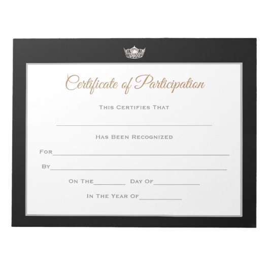 Miss America style Pageant Certificates-particptt Notizblock (Vorderseite)