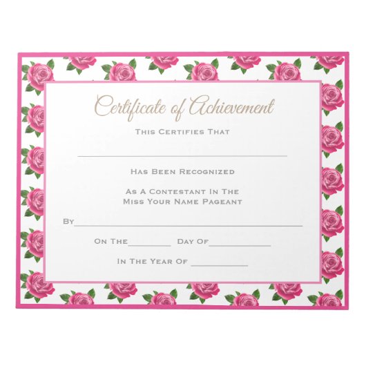 Miss America style Pageant Certificates - Rose Notizblock (Vorderseite)