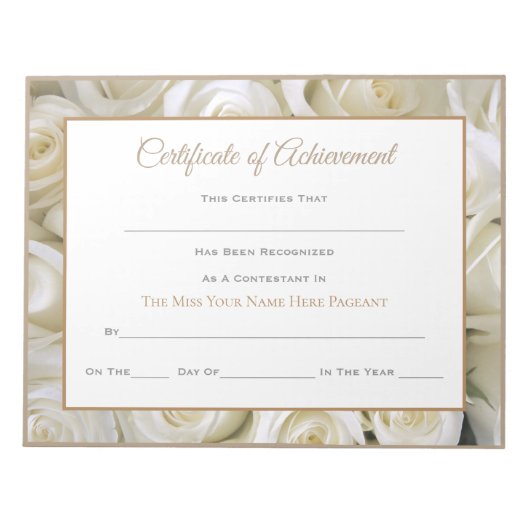 Miss America style Pageant Certificates - Rose Notizblock (Vorderseite)