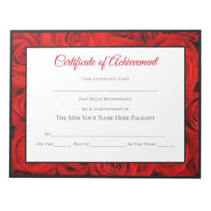 Miss America style Pageant Certificates - Rose Notizblock