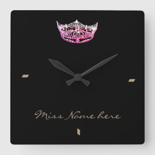 Miss America style Pink Crown Clock Quadratische Wanduhr