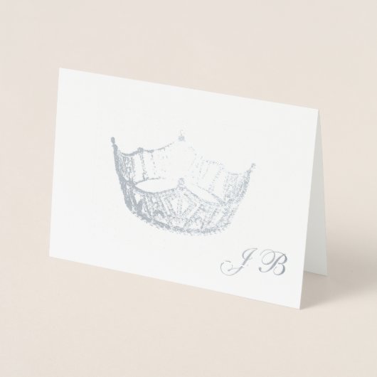 Miss America Style Silver Foil Crown Monogram Card Folienkarte (Vorderseite)