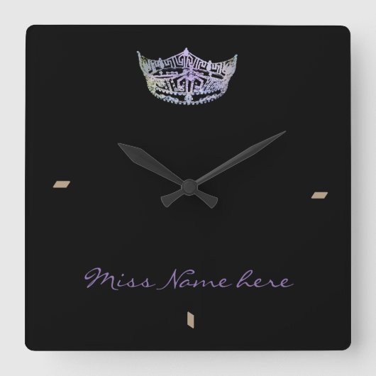 Miss America Style Silver Rain Crown Clock Quadratische Wanduhr (Vorderseite)