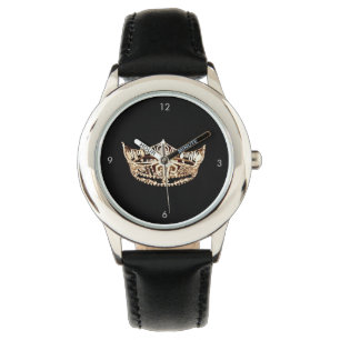 Miss Amerika-Art Kronen-Schwarz-Uhr Armbanduhr