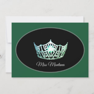 Miss Amerika flache Note Card Silver Crown Green Mitteilungskarte