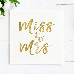 Miss an Mrs. Brautparty Gold Foil Script Serviette