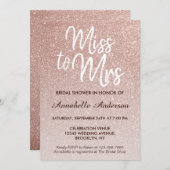 Miss an Mrs. Pink Rose Gold Glitzer Brautparty Einladung (Vorne/Hinten)