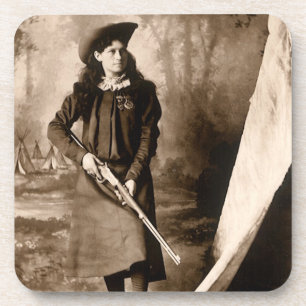 Miss Annie Oakley mit Gun, Vintages Foto Portrait Getränkeuntersetzer