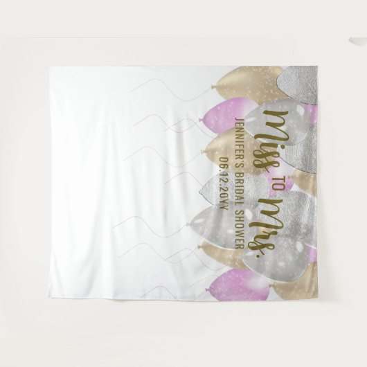 Miss Balloon Arch Fuchsia Gold Bridal Hintergrund Wandteppich (Vorderseite (Horizontal))