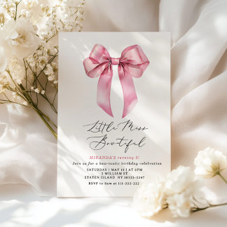 Miss Bowtiful Pink Coquette Bow Mädchen Geburtstag Einladung