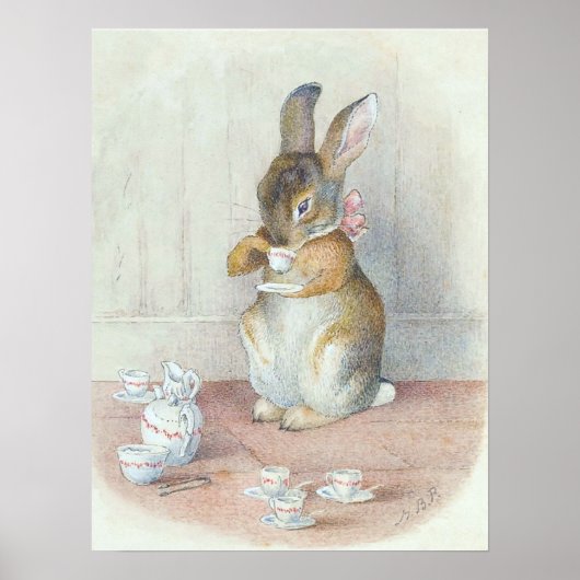 Miss Bunny Drink Tea Kinderzimmer Wall Poster (Vorne)
