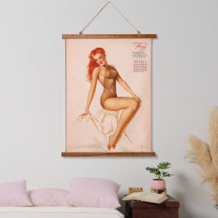 Miss Februar Varga Girl 1946 Button-up-Kalender Wandteppich Mit Holzrahmen