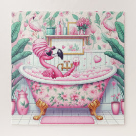 Miss Flamingo hat einen Bubble Bath Puzzle