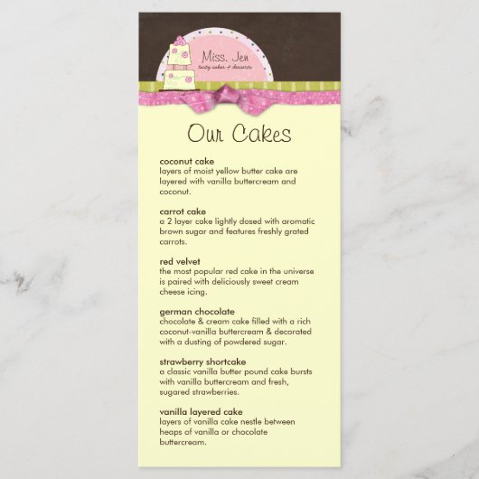 Miss. Jen Menu Rack Cards Menükarte (Vorderseite)