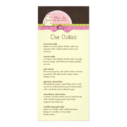 Miss. Jen Menu Rack Cards Werbekarte (Vorne)