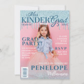 Miss Kinder Grad Blue Glitzer Tropfen Magazine Cov Einladung (Vorderseite)