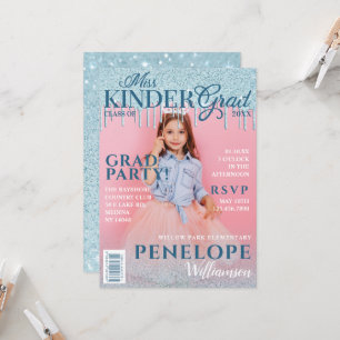 Miss Kinder Grad Blue Glitzer Tropfen Magazine Cov Einladung