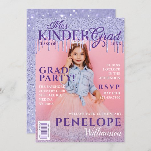 Miss Kinder Grad Glitzer Tropfen Foto Magazine Cov Einladung (Vorne/Hinten)