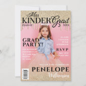 Miss Kinder Grad Gold Glitzer Tropfen Magazine Cov Einladung (Vorderseite)