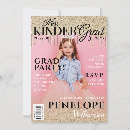 Miss Kinder Grad Gold Glitzer Tropfen Magazine Cov Einladung (Vorderseite)