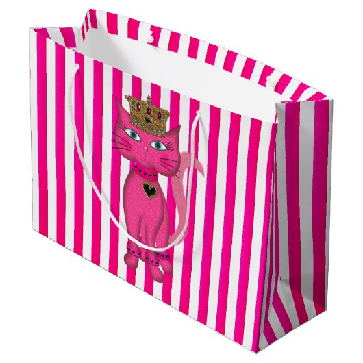 Miss Kitty, Pink Glitzer 3s-GIFT BAG L Große Geschenktüte (Rückseite Schrägansicht)