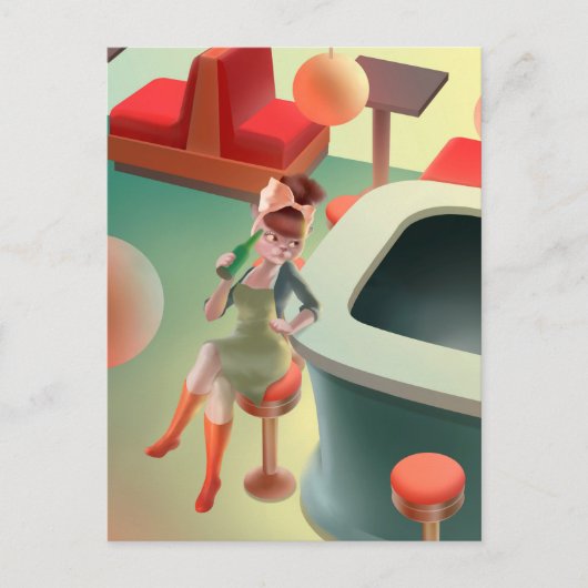 Miss Meow - Bar für späte Nacht Ankündigungspostkarte (Vorderseite)