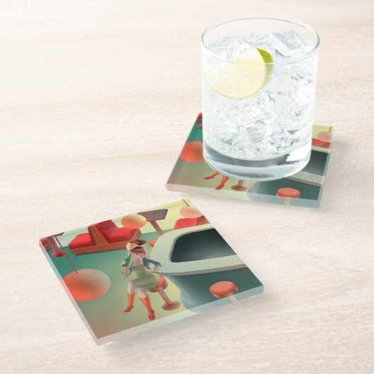 Miss Meow - Bar für späte Nacht Glasuntersetzer (Schrägansicht)