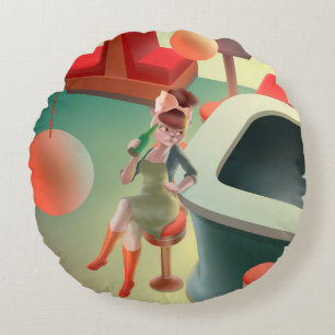 Miss Meow - Bar für späte Nacht Rundes Kissen