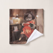 Miss Meow - Vintage Katze Reading Time Badhandtuch Set (Waschlappen)