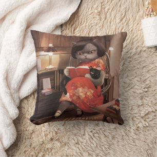 Miss Meow - Vintage Katze Reading Time Kissen
