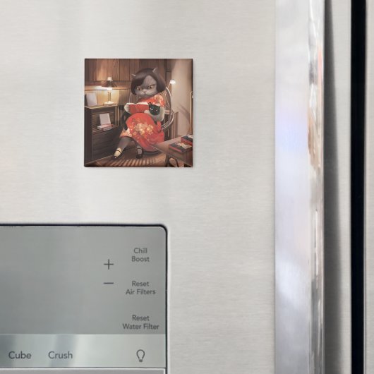 Miss Meow - Vintage Katze Reading Time Magnet (In Situ (Kühlschrank))