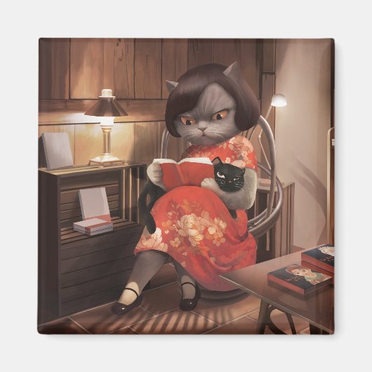 Miss Meow - Vintage Katze Reading Time Magnet (Vorne)