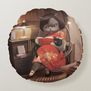 Miss Meow - Vintage Katze Reading Time Rundes Kissen
