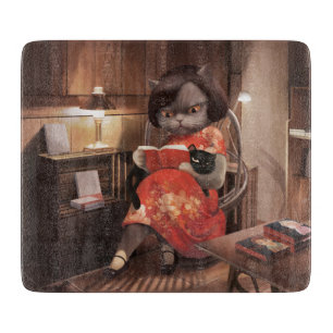 Miss Meow - Vintage Katze Reading Time Schneidebrett